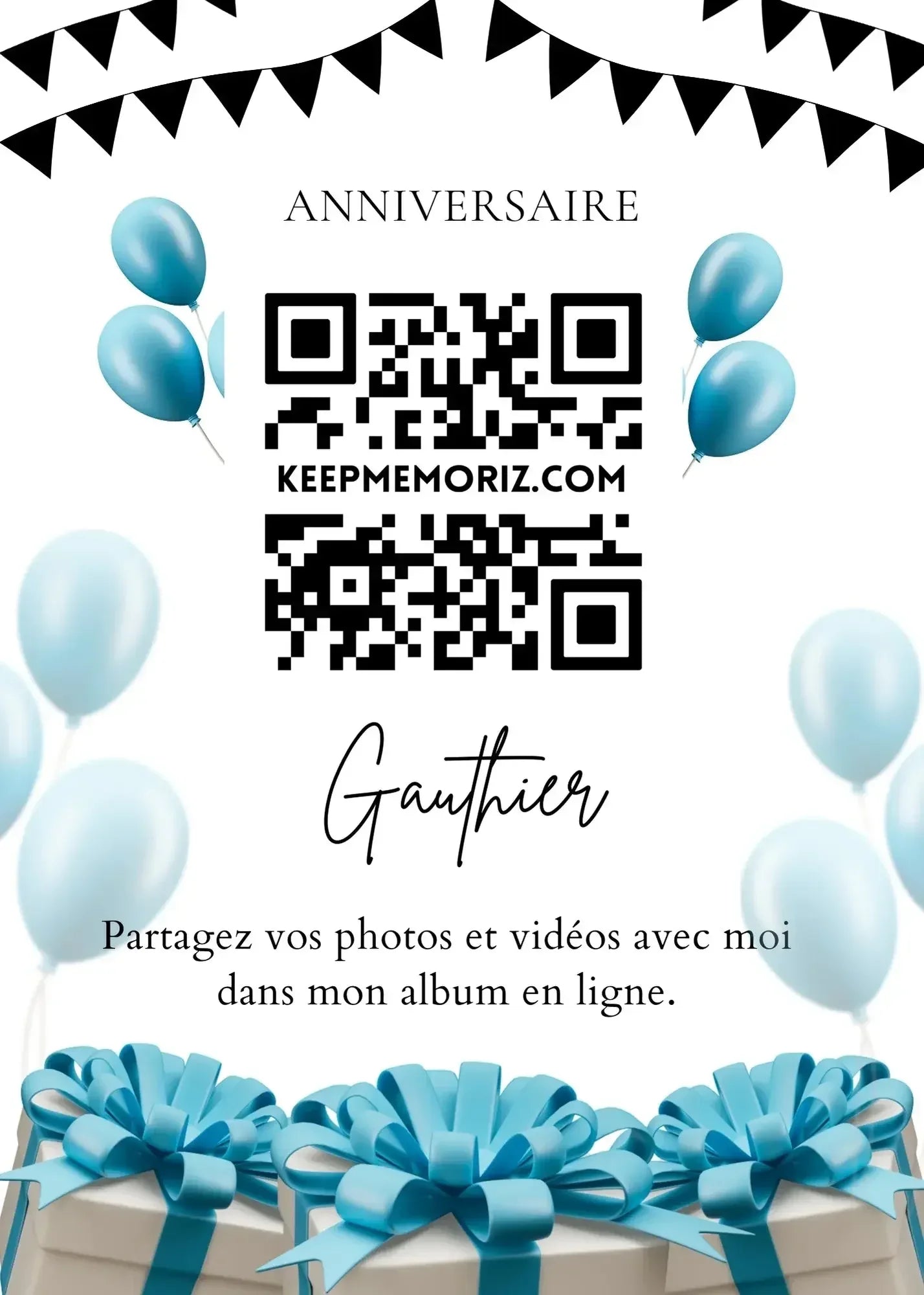Album photo d'anniversaire rempli par les proches grâce au QR code